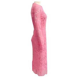 Dolce & Gabbana-Dolce & Gabbana Pink Flora Lace Midi Dress-Pink