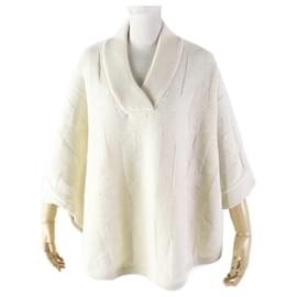 Hermès-Hermes Wool H Motif Knit Poncho Women-White