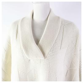 Hermès-Hermes Wool H Motif Knit Poncho Women-White