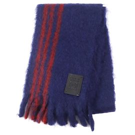 Loewe Mohair Wool Leather Patch Scarf Blue