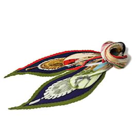 Hermès-Hermes Silk Scarf Pleated Red Multi-Red