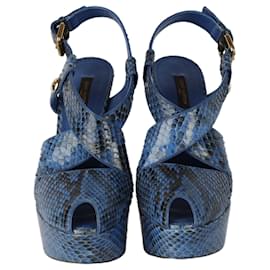 Louis Vuitton-Louis Vuitton Snakeskin Peep-toe Platform Sandals - '10s-Blue