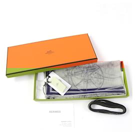 Hermès-Hermes Silk Scarf VOITURES EN EQUILIBRE-Blue