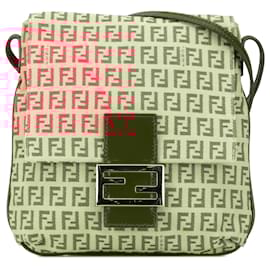 Fendi-Fendi Brown Zucchino Canvas Crossbody-Brown,Beige