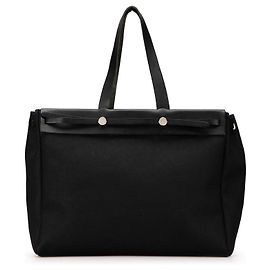 Hermès Schwarze Toile Herbag Cabas MM Schwarz