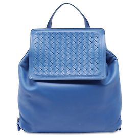Bottega Veneta Blue Leather Intrecciato Backpack Blue