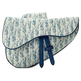 Dior-Dior Blue Kasuri Oblique Canvas Saddle Crossbody-Blue