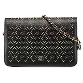 Chanel-Chanel Black CC Studded Lambskin Wallet on Chain-Black