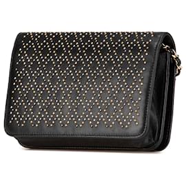 Chanel-Chanel Black CC Studded Lambskin Wallet on Chain-Black
