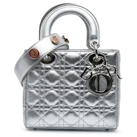 Dior-Dior Silver Small Metallic Grained Calfskin Cannage My ABCDior Lady Dior-Silvery