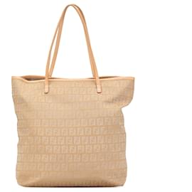 Fendi-Fendi Brown Zucchino Canvas Tote-Brown,Beige