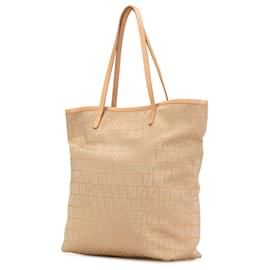 Fendi-Fendi Brown Zucchino Canvas Tote-Brown,Beige