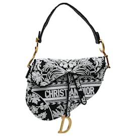 Dior-Dior Black Embroidered Canvas Ornamental Cornely Saddle Bag-Black