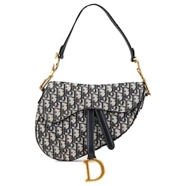Dior-Dior Blue Oblique Canvas Saddle Bag-Blue,Navy blue