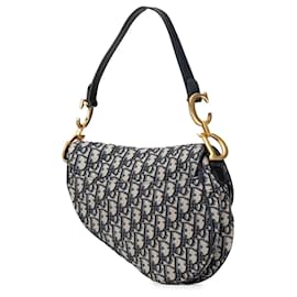 Dior-Dior Blue Oblique Canvas Saddle Bag-Blue,Navy blue