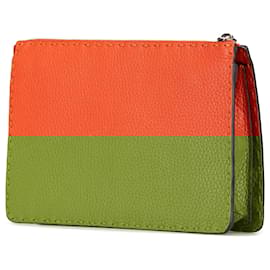 Fendi-Fendi Orange Leather Selleria Clutch-Orange