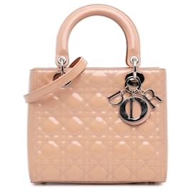 Dior-Dior Brown Medium Patent Cannage Lady Dior-Brown,Flesh