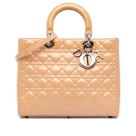 Dior-Dior Brown Large Patent Cannage Lady Dior-Brown,Flesh