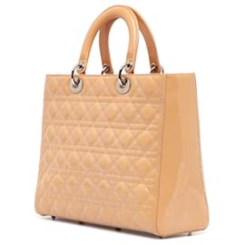 Dior-Dior Brown Large Patent Cannage Lady Dior-Brown,Flesh