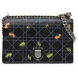 Dior-Dior Black Medium Embroidered Calfskin Diorama Flap-Black