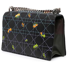 Dior-Dior Black Medium Embroidered Calfskin Diorama Flap-Black