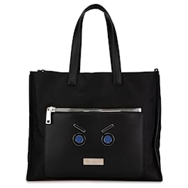 Fendi-Fendi Black Large Nylon Fendi Faces Tote-Black
