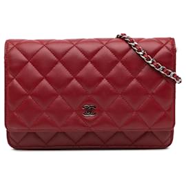 Chanel-Chanel Red Classic Lambskin Wallet on Chain-Red