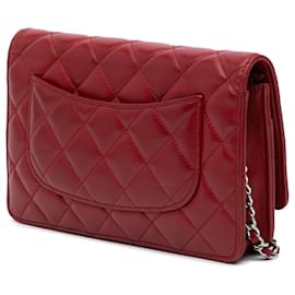 Chanel-Chanel Red Classic Lambskin Wallet on Chain-Red