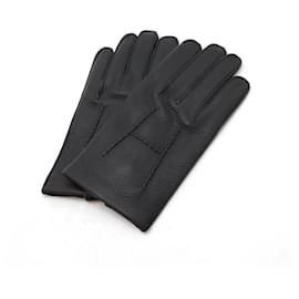 Hermès-Hermes H Stitch Deerskin Gloves-Black