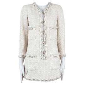 Chanel-Rare Miranda Kerr Style Metallic Chain Trim Tweed Dress-Cream