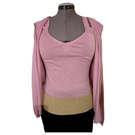 Valentino Top e Colete de Seda Cashmere e Algodão Rosa Dourado Rosa Dourado
