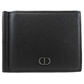 Christian Dior-Christian Dior Leather Money Clip Wallet-Black