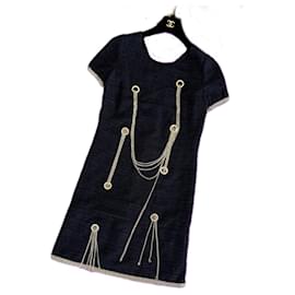 Chanel-Chanel Iconic CC Logo Chains Black Tweed Dress  48 FR-Black
