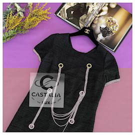 Chanel-Chanel Iconic CC Logo Chains Black Tweed Dress  48 FR-Black