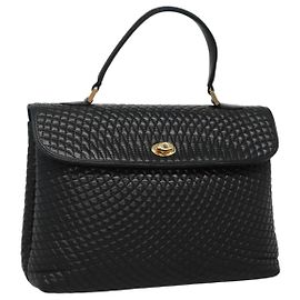 BALLY Bolsa de mão acolchoada de couro preta Auth SW022 Preto