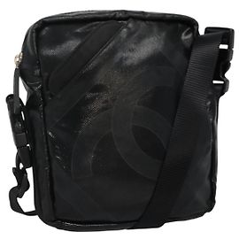 CHANEL Sports COCO Mark Shoulder Bag Coated Canvas Black CC Auth BA202 Black