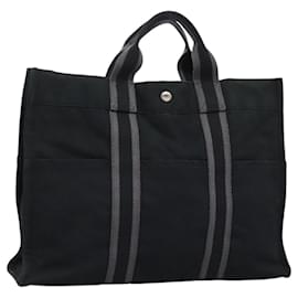 Hermès-HERMES Fourre Tout MM Sac à Main Toile Noir Auth ep7392-Noir