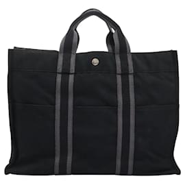 Hermès-HERMES Fourre Tout MM Sac à Main Toile Noir Auth ep7392-Noir