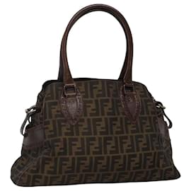 Fendi-FENDI Zucca Canvas Hand Bag Brown Black Auth bs22299-Brown,Black