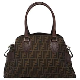Fendi-FENDI Zucca Canvas Hand Bag Brown Black Auth bs22299-Brown,Black