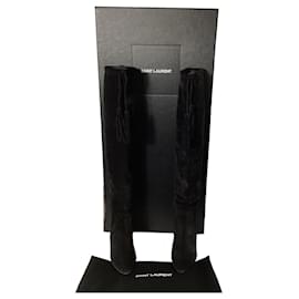 Saint Laurent-Saint Laurent Meurice 105 Knee Boots in Black Suede-Black