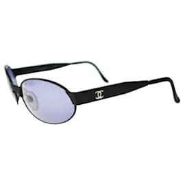 Chanel-Chanel Black Gold CC Logo Oval Sunglasses 06925-Black,Golden