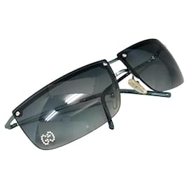 Gucci-Gucci Dark Navy Blue Green Gradient Strass Rhinestone Logo Rimless Sunglasses GG2653-Green,Navy blue