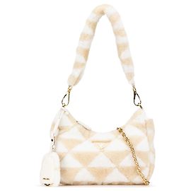 Prada Bolsa Mini Shearling Simbolo Re-Edition Marrom Marrom Bege