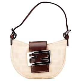 Fendi-Fendi Brown Mini Zucca Canvas Croissant Handbag-Brown,Other,Dark brown