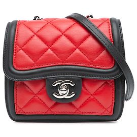 Chanel Vermelho Mini Quadrado em Couro de Cordeiro Gráfico Bolsa Transversal Vermelho Outro