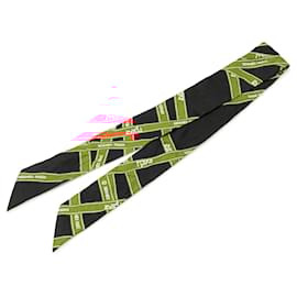 Hermès-Hermès Black Bolduc Silk Twilly Scarf-Black,Orange