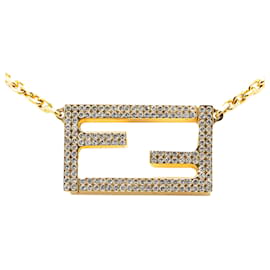 Fendi-Fendi Gold FF Crystal Pendant Necklace-Golden