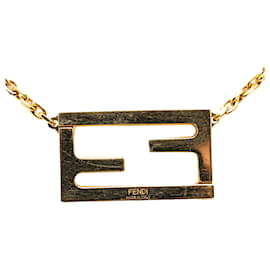 Fendi-Fendi Gold FF Crystal Pendant Necklace-Golden