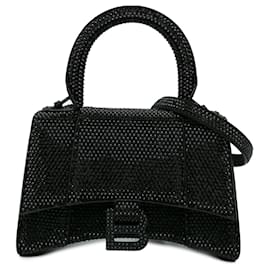 Balenciaga-Balenciaga Black XS Rhinestone Hourglass Satchel-Black